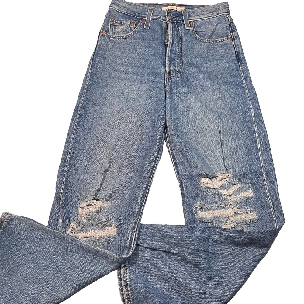 Levi's Premium Ribcage Straight Ankle Jeans Women's 24x27 High Rise Blue Denim